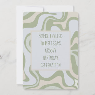 Invitación Cumpleaños Groovy en Sage Green