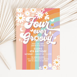 Invitación Cumpleaños Groovy para Siempre Daisy Arcoíris Groo