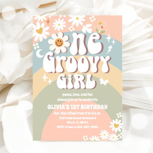 Invitación Cumpleaños Groovy Rainbow Daisy 1er año