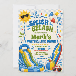 Invitación Cumpleaños Groovy Splish Splash en tobogán acuátic
