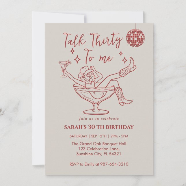 Invitación Cumpleaños Hablemos Treinta Conmigo Fiesta de chic (Anverso)