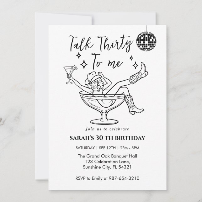 Invitación Cumpleaños Hablemos Treinta Conmigo Fiesta de chic (Anverso)