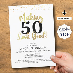 Invitación Cumpleaños haciendo que la edad parezca buena oro