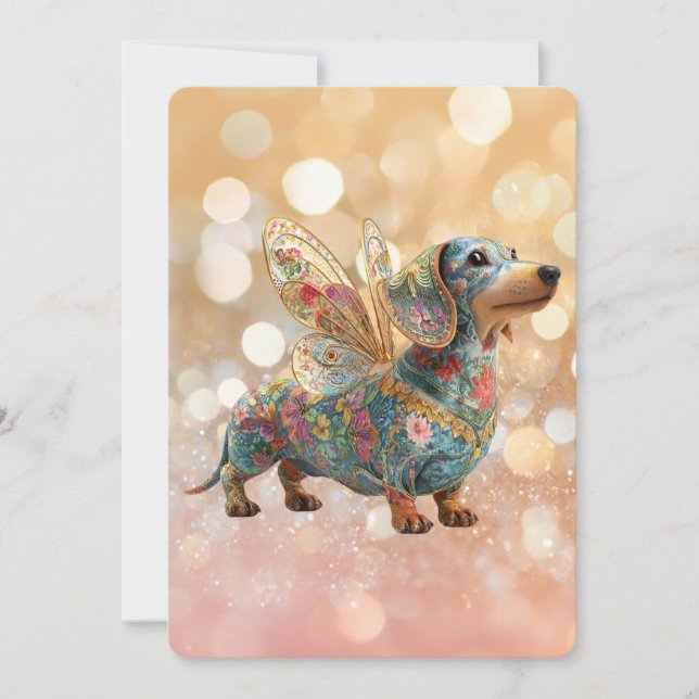 Invitación Cumpleaños Hada Ángel Dachshund (Anverso)