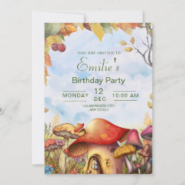 Invitación Cumpleaños Hada del Bosque Jardín Hongo Fiesta