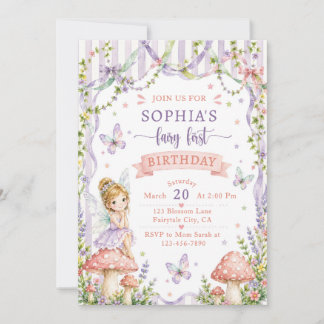 Invitación Cumpleaños hadas acuarela floral niñas 1er