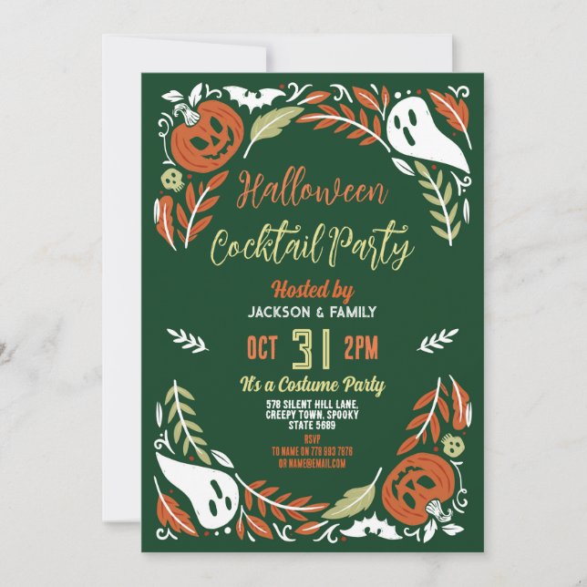 Invitación Cumpleaños Halloween Calabaza Fiesta Fantasma Cóct (Anverso)