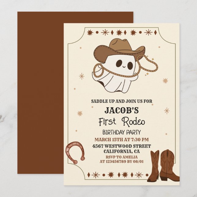 Invitación cumpleaños halloween del primer rodeo del oeste si (Anverso / Reverso)