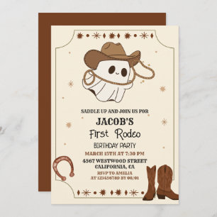 Invitación cumpleaños halloween del primer rodeo del oeste si