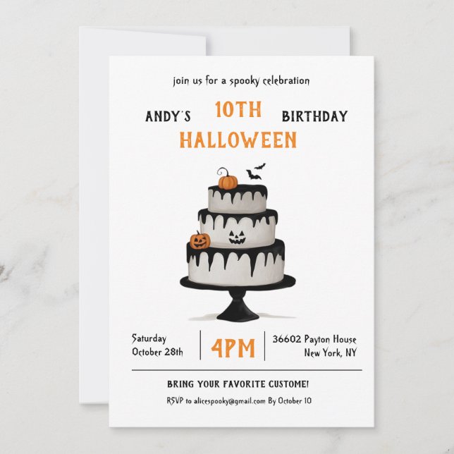 Invitación Cumpleaños Halloween Pastel Spooky (Anverso)