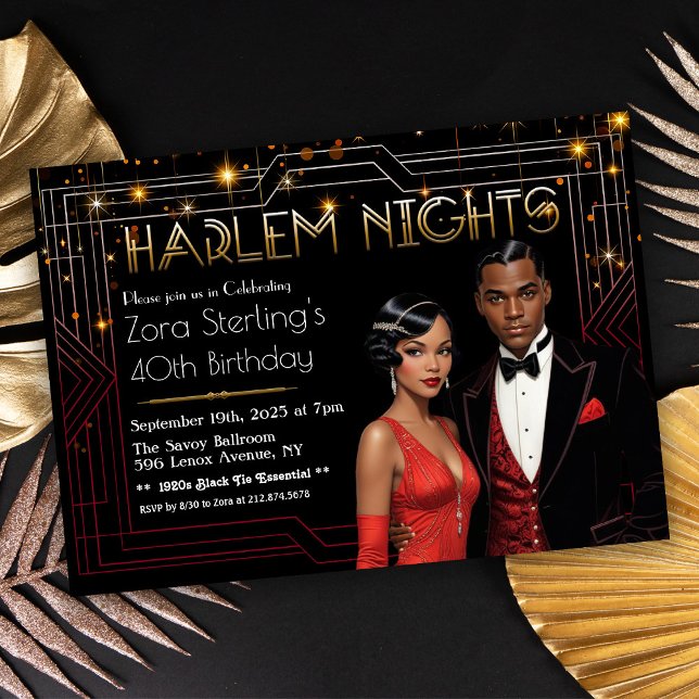 Invitación Cumpleaños Harlem Nights Art Deco Afroamericano (Subido por el creador)