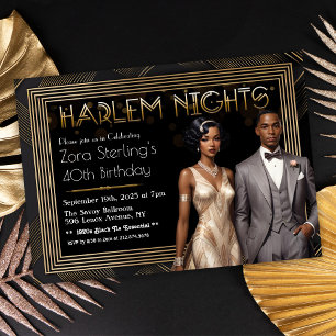 Invitación Cumpleaños Harlem Nights Art Deco Afroamericano