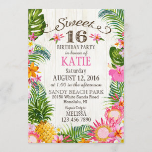 Invitación Cumpleaños hawaiano del dulce dieciséis de la