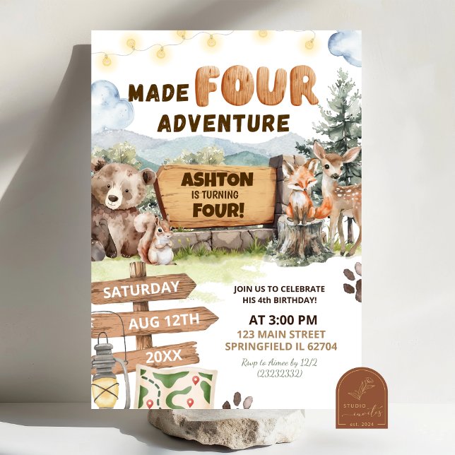 Invitación Cumpleaños Hecho Cuatro Aventuras Camping Grounds (Subido por el creador)