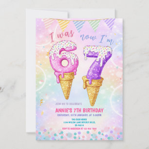 Invitación Cumpleaños Helado Cono 'Tenía 6 Ahora 7'