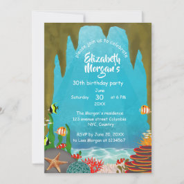 Invitación Cumpleaños Hermosa Cueva Oceánica Bajo el Mar