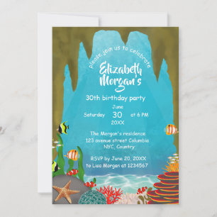 Invitación Cumpleaños Hermosa Cueva Oceánica Bajo el Mar