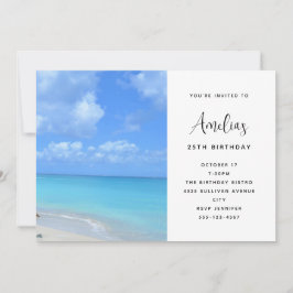 Invitación Cumpleaños Hermosa Playa Tropical Turquesa