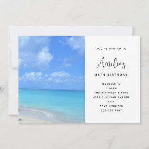 Invitación Cumpleaños Hermosa Playa Tropical Turquesa