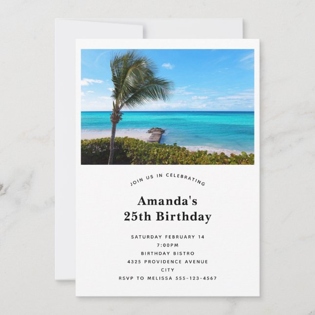 Invitación Cumpleaños Hermoso Árbol de Palma Tropical de Play (Anverso)