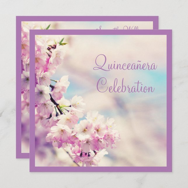 Invitación Cumpleaños hermoso de Quinceañera del flor (Anverso / Reverso)