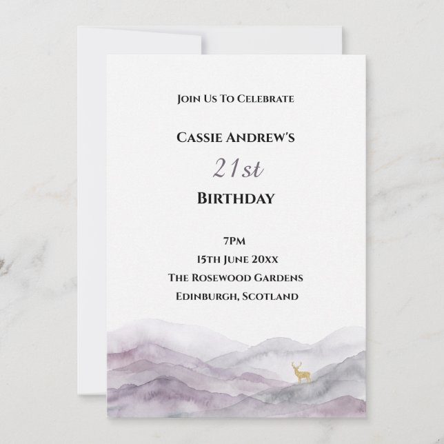Invitación Cumpleaños hito acuarela Montaña (Anverso)