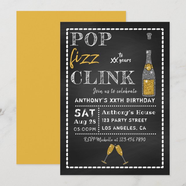 Invitación Cumpleaños Hito Pizarra Paf Clink (Anverso / Reverso)
