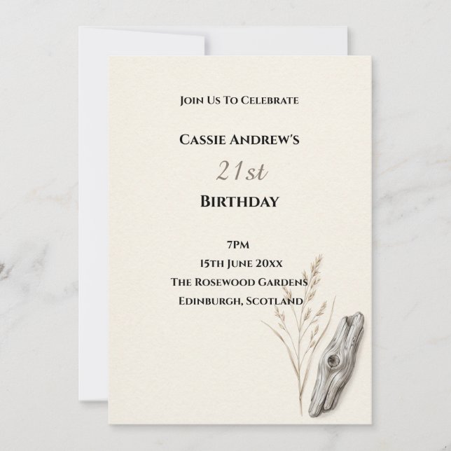 Invitación Cumpleaños Hito Pluma Beige (Anverso)