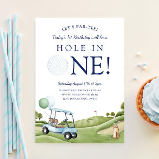 Invitación Cumpleaños Hole In One Golf Par-Tee primero