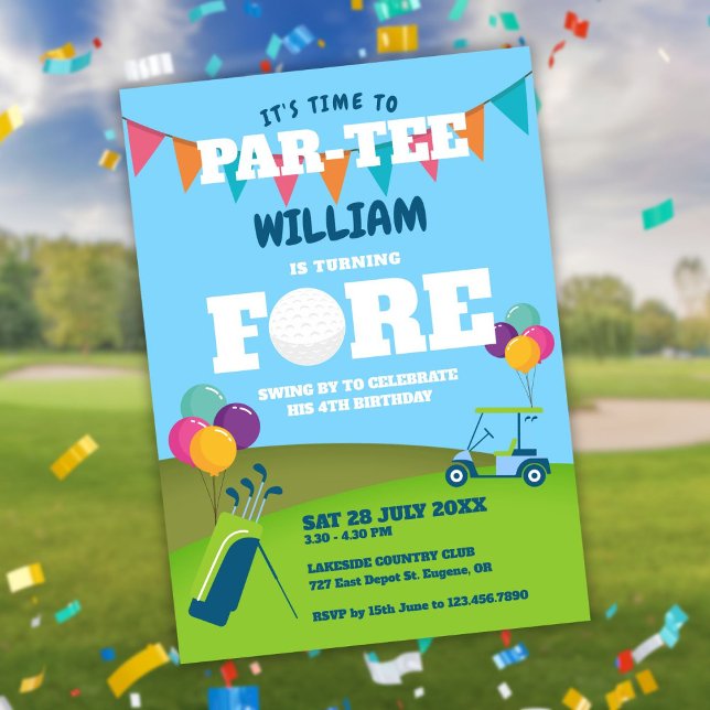 Invitación Cumpleaños Hole In One Golf Partee 4  (Hole In One Golf Partee 4th Birthday Party Invitation)