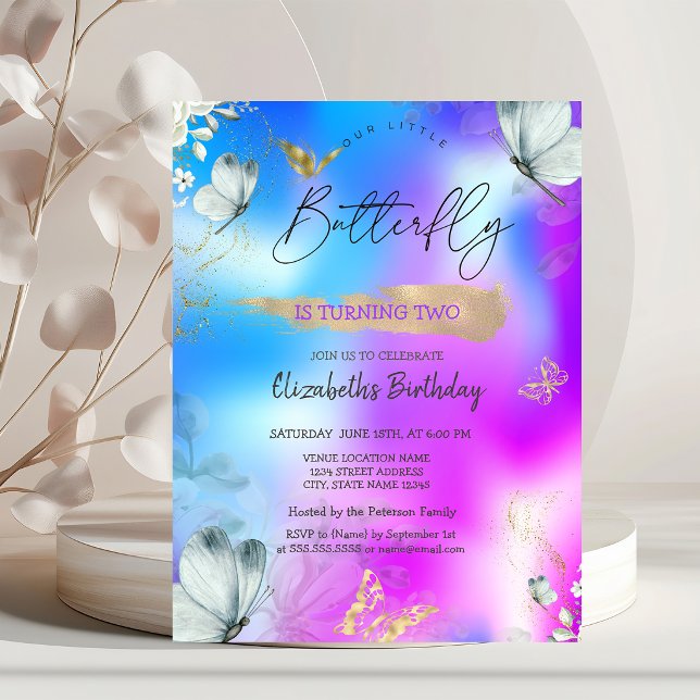 Invitación Cumpleaños holográfico de mariposas azules (Subido por el creador)