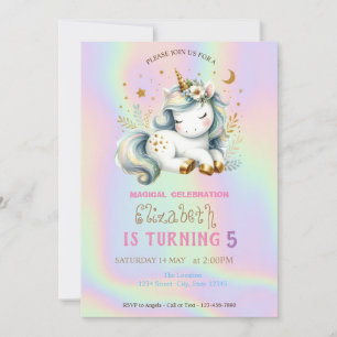 Invitación Cumpleaños Holográfico de Unicornio Arcoíris Chic