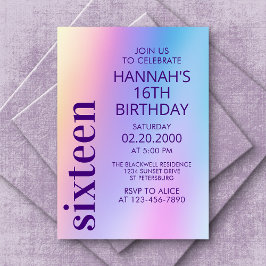 Invitación Cumpleaños holográfico Pink Purple