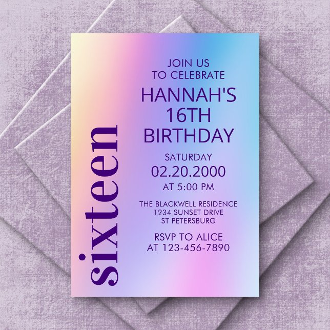 Invitación Cumpleaños holográfico Pink Purple (Subido por el creador)