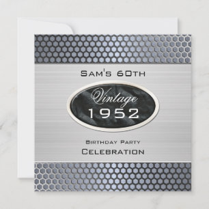 Invitación Cumpleaños hombre 60 años con aspecto metálico pla