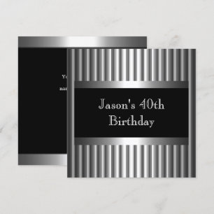 Invitación Cumpleaños Hombre Fiesta Metal Cromo Negro Plata 4
