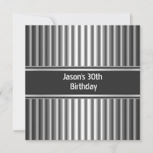Invitación Cumpleaños Hombres 30th Negro Plateado