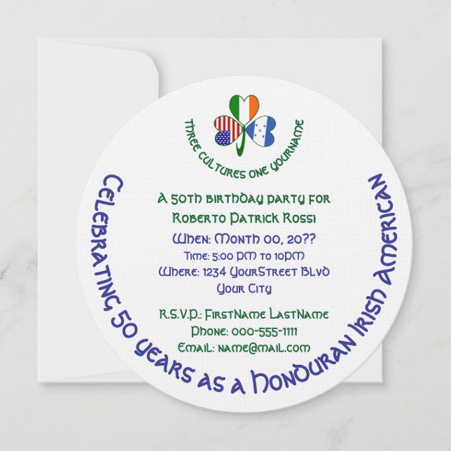 Invitación Cumpleaños Hondureño Irlandés-Estadounidense Shamr (Anverso)