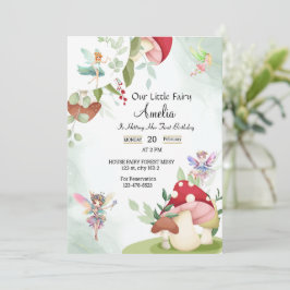 Invitación cumpleaños hongo hada bosque acuarela