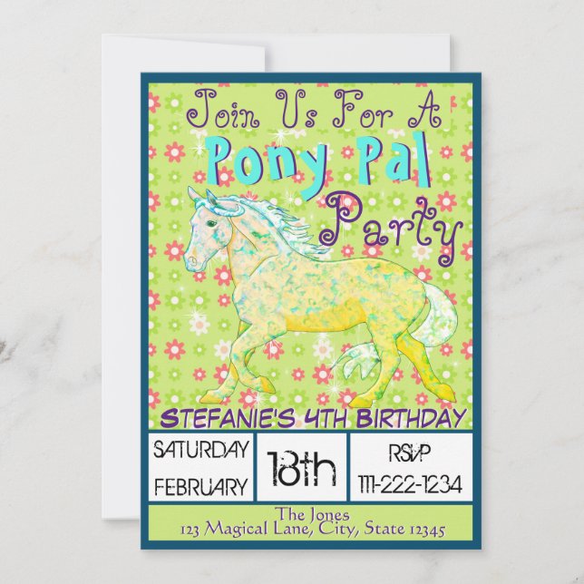 Invitación Cumpleaños II de Palomino Amarillo y Azul (flores  (Anverso)