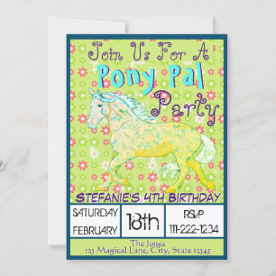 Invitación Cumpleaños II de Palomino Amarillo y Azul (flores 