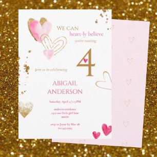 Invitación Cumpleaños III Pink Heart-ly Believe