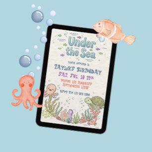 Invitación Cumpleaños Ilustrado Bajo el Mar Adorable