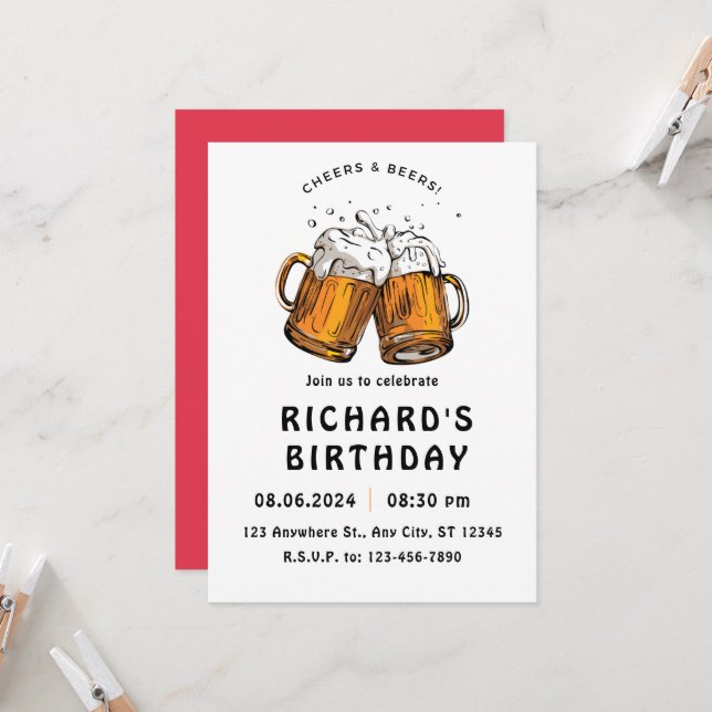 Invitación Cumpleaños ilustrado negro (Anverso/Reverso In Situ)