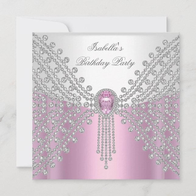Invitación Cumpleaños Imagen Joya Rosa (Anverso)