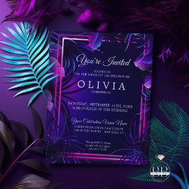 Invitación Cumpleaños | Impresionante Neón Foliaje Tropical