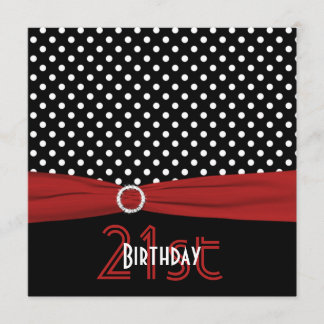 Invitación Cumpleaños IMPRESO de los lunares negros rojos de