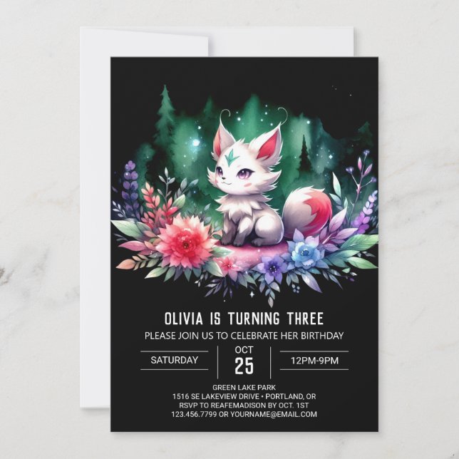 Invitación Cumpleaños imprimible de lobo encantado (Anverso)