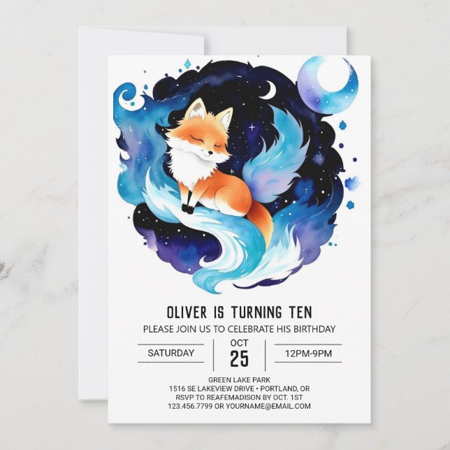 Invitación Cumpleaños imprimible de personalizado Fox (Anverso)