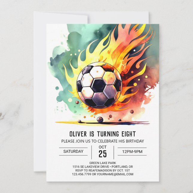 Invitación Cumpleaños imprimible para niños de fútbol aburrid (Anverso)